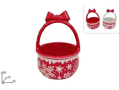CESTINO CERAMICA 20cm ROSSO/BIANCO
