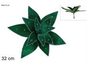FIORE VELLUTO VERDE C/BORDO GLITTER VERDE 32cm PINZETTA