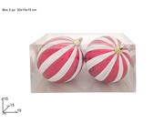PALLE 2pz 15cm ROSSE GLITTER BIANCO IN BOX PVC