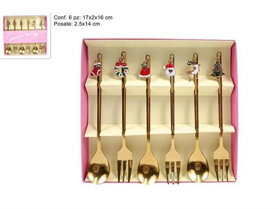 SET 6 CUCCHIAIO O FORCHETTA SEGNAPOSTO IN BOX ORO