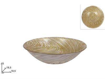 COPPETTA VETRO DECORO VORTICE ORO/BIANCO 18cm