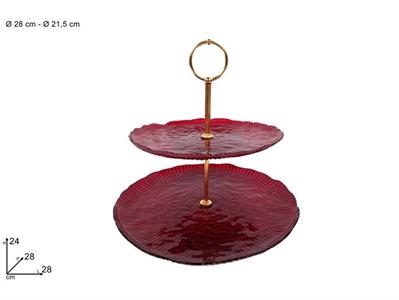 ALZATINA 2 PIANI VETRO DECORATO ROSSO 28/21cm