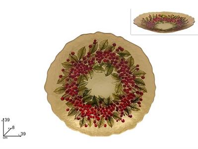 CENTROTAVOLA PIATTO VETRO 39cm ORO C/BACCHE E FOGLIE