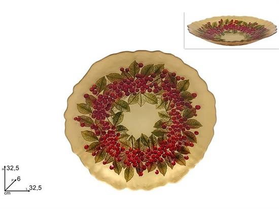 CENTROTAVOLA PIATTO VETRO 32,5cm ORO C/BACCHE E FOGLIE