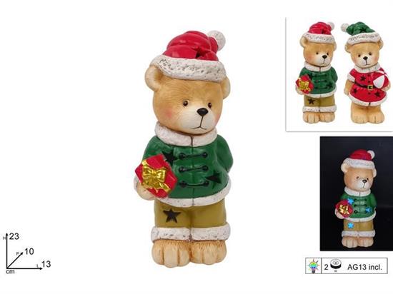 ORSETTO NATALIZIO 23cm CERAMICA C/LUCE