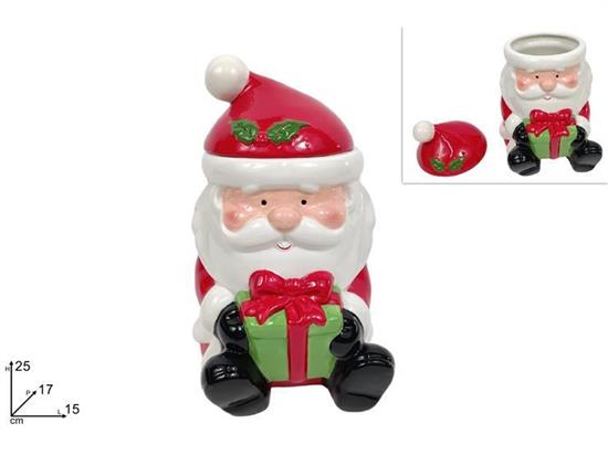 BARATTOLO BABBO NATALE C/PACCO REGALO IN CERAMICA