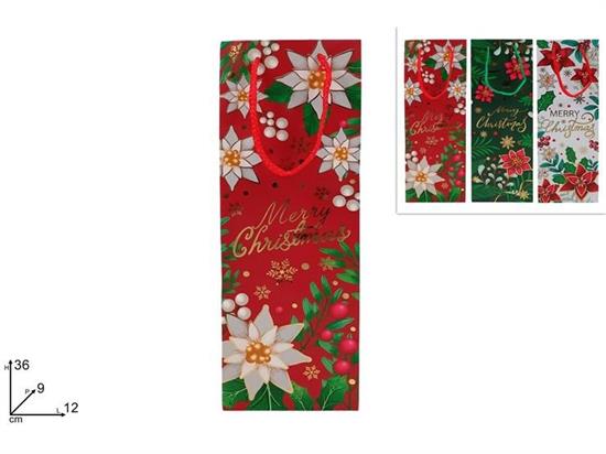 SHOPPER NATALE P/BOTTIGLIA DECORO FIORE 12x36