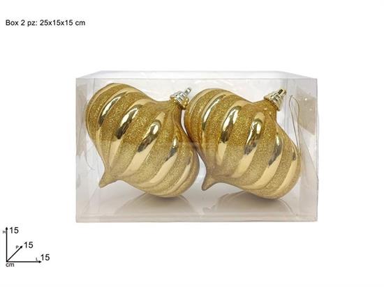 PALLE 2pz 25cm GOCCIA ORO GLITTER ORO IN BOX PVC