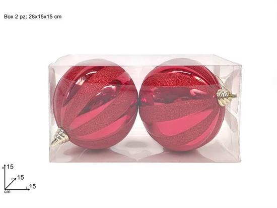 PALLE 2pz 15cm ROSSE GLITTER ROSSO IN BOX PVC