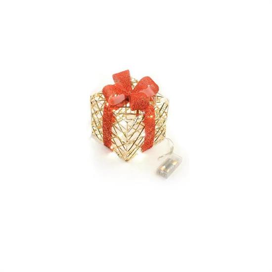 REGALO ORO FIOCCO ROSSO C/10 LED 10x10x11cm
