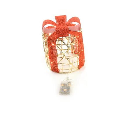 REGALO TONDO ORO FIOCCO ROSSO C/50 LED D.25 H.30