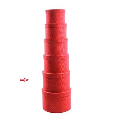 SCATOLA TONDA TESSUTO ROSSO C/BRILLANTINI D.30 H.20