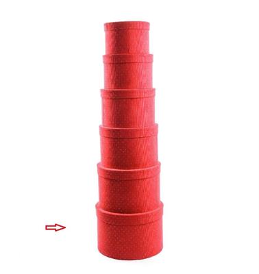 SCATOLA TONDA TESSUTO ROSSO C/BRILLANTINI D.32 H.22