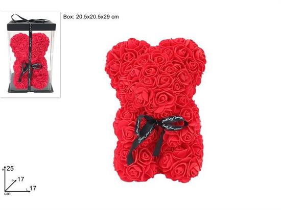 ORSETTO ROSE ROSSE C/FIOCCO 25cm IN BOX