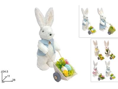CONIGLIO PELLICCIA C/CARRETTO 34cm COL.ASS.