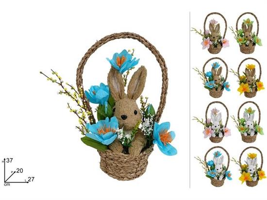 CESTINO DECORATO C/FIORI E CONIGLIO ASS.