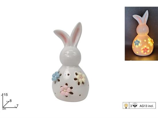 CONIGLIO CERAMICA 15cm C/LUCE