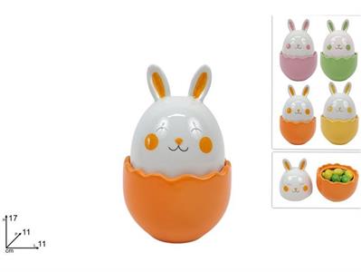 BARATTOLO UOVO CONIGLIO CERAMICA 17cm COL.ASS.