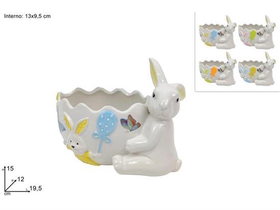 PORTAUOVO/PIANTA C/CONIGLIO SCENARIO PASQUA 13cm
