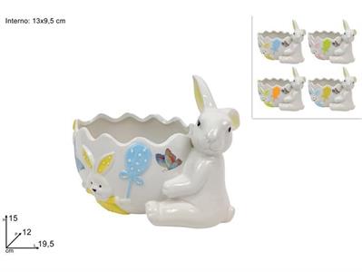 PORTAUOVO/PIANTA C/CONIGLIO SCENARIO PASQUA 13cm