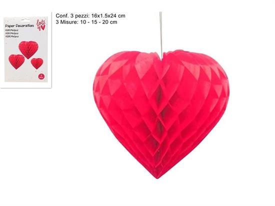 CUORI IN CARTA 3D 3pz 3 MISURE (10/15/20cm)