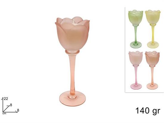 CALICE TULIPANO IN VETRO 22cm C/CANDELA 140gr COL.ASS.