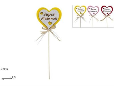 SPILLONE CUORE LEGNO MAMMA 22cm COL.ASS.