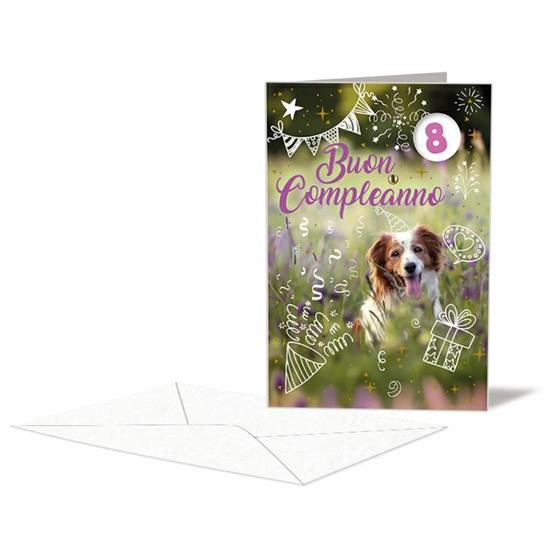 BIGLIETTO COMPLEANNO C/ROTELLA CAGNOLINA 1-9 ANNI