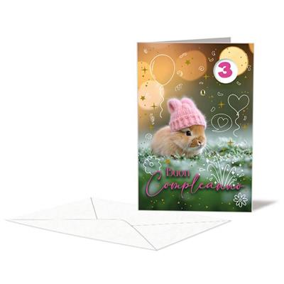 BIGLIETTO COMPLEANNO C/ROTELLA CONIGLIETTA 1-9 ANNI