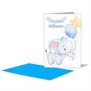 BIGLIETTO BATTESIMO ELEFANTINO AZZURRO