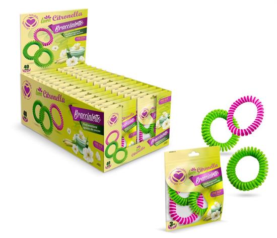 BRACCIALE ANTIZANZARE A MOLLA 3pz.EVA CITRONELLA COL.ASS.