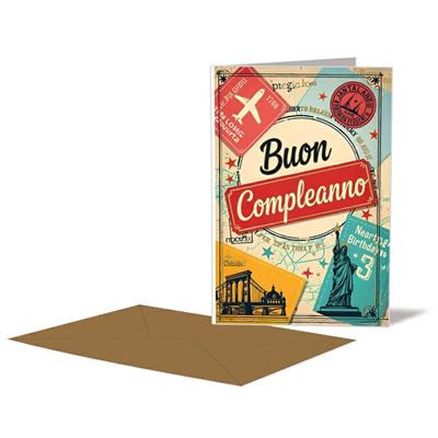 BIGLIETTO COMPLEANNO VIAGGI VINTAGE