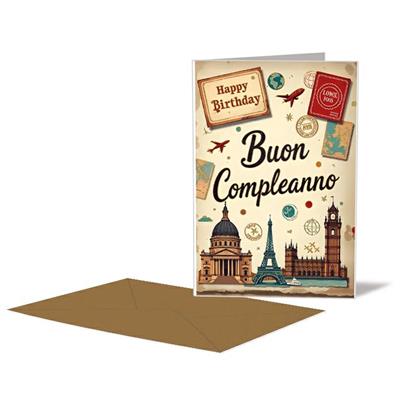 BIGLIETTO COMPLEANNO VIAGGI VINTAGE