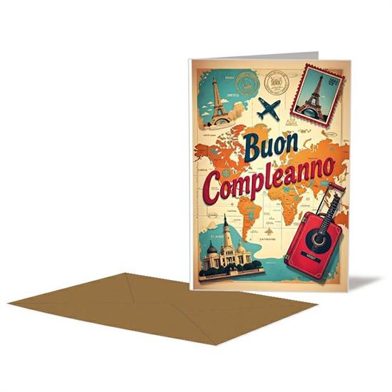 BIGLIETTO COMPLEANNO VIAGGI VINTAGE