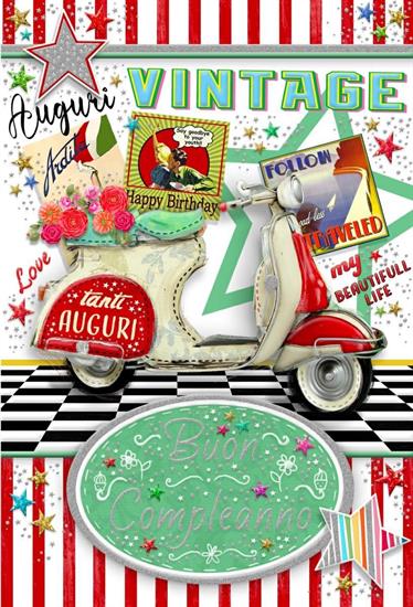 BIGLIETTO COMPLEANNO VINTAGE VESPA