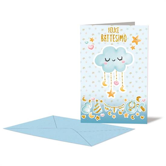 BIGLIETTO BATTESIMO CELESTE NUVOLA