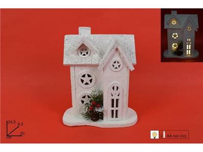 CASETTA LEGNO BIANCA C/LUCI GLITTER BIANCO  .m