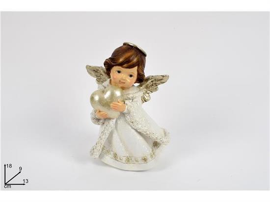 ANGELO CON CUORE VESTITO BIANCO GLITTER 18cm