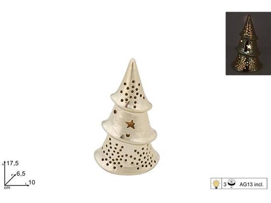 ALBERO CERAMICA 17cm ORO DECORO NATALE C/LUCE