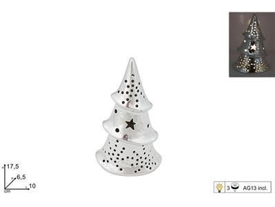 ALBERO CERAMICA 17cm SILVER DECORO NATALE C/LUCE