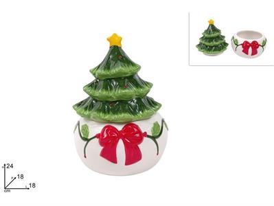 BARATTOLO C/TAPPO ALBERO NATALE IN CERAMICA