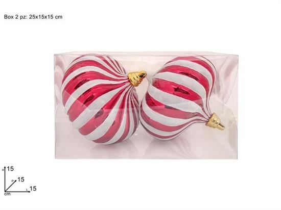 PALLE 2pz 15cm GOCCIA ROSSE GLITTER BIANCO IN BOX PVC