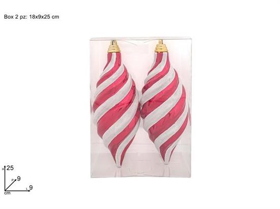 PALLE 2pz 25cm OVALI ROSSE GLITTER BIANCO IN BOX PVC