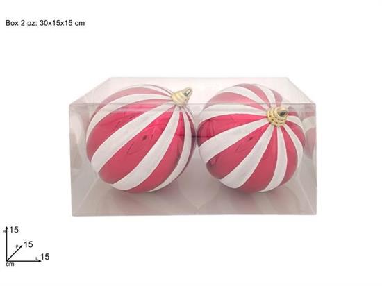 PALLE 2pz 15cm ROSSE GLITTER BIANCO IN BOX PVC