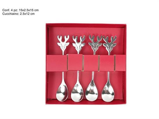 CUCCHIAINI NATALE SILVER TESTA RENNA 4pz