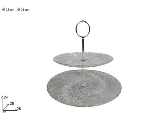 ALZATINA 2 PIANI VETRO VORTICE SILVER 28/21cm