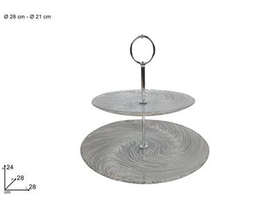 ALZATINA 2 PIANI VETRO VORTICE SILVER 28/21cm