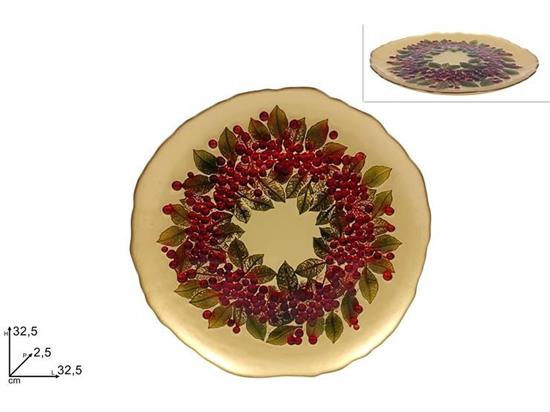 CENTROTAVOLA PIATTO VETRO 32,5cm ORO C/BACCHE E FOGLIE