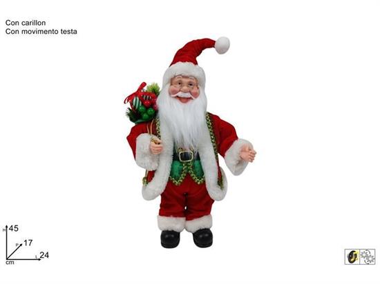 BABBO NATALE 45cm C/CARILLON ABITO ROSSO/VERDE