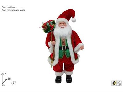 BABBO NATALE CARILLON 67cm ROSSO VERDE